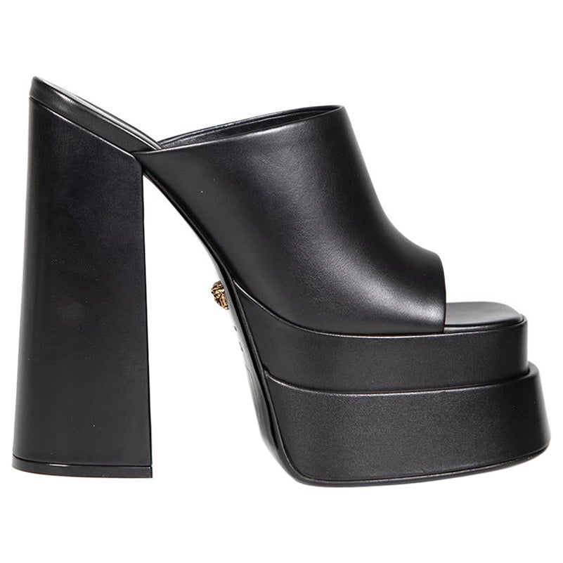 Versace Black Leather Platform Mules Size IT 38.5