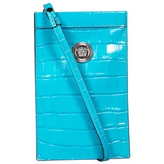 Versace Blue Leather Crocodile Embossed Crossbody Bag