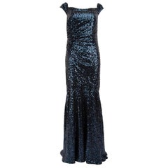 Badgley Mischka Maxivestido sin hombros de lentejuelas azul marino Talla L