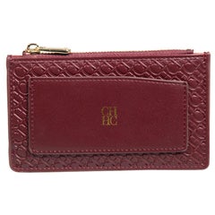 Carolina Herrera Burgundy Leather Logo Embossed Cardholder