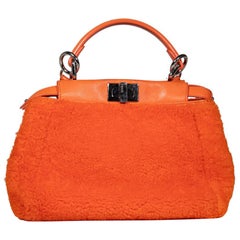 Fendi Orange Shearling Mini Peekaboo Top Handle Bag