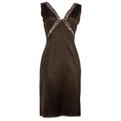 Dolce & Gabbana Brown Lace Trim Slip Dress Size L