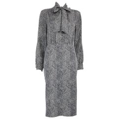 Max Mara - Vestito midi astratto bianco e blu taglia M