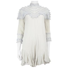 Chloé Blue Silk Lace Detail Long Sleeve Dress Size XS