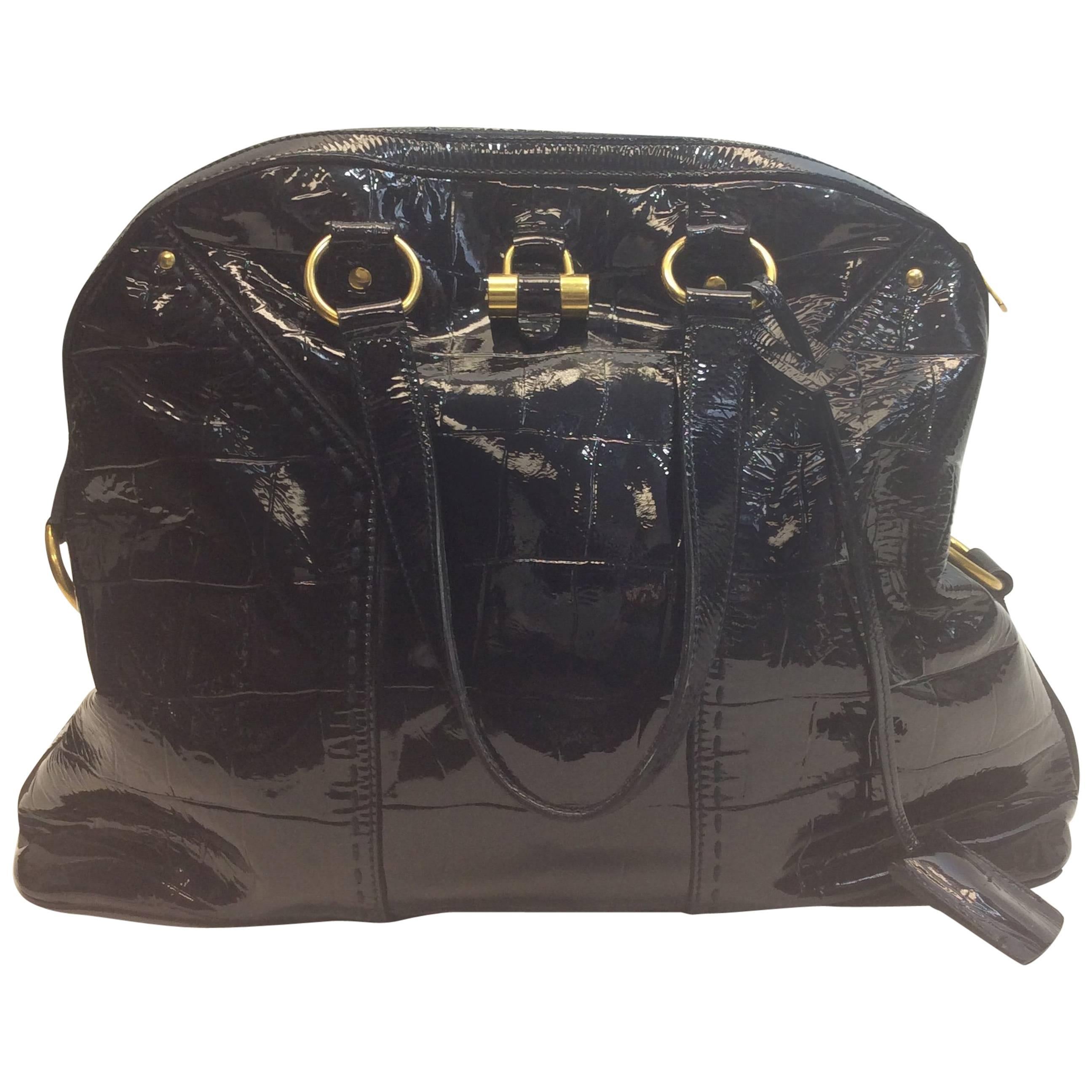 Yves Saint Laurent Black Patent Muse Bag For Sale