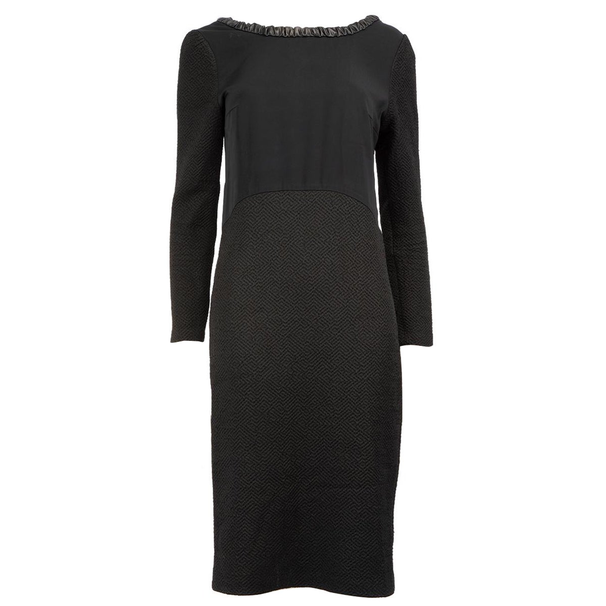 Maje Black Faux Leather Trim Long Sleeve Dress Size M For Sale