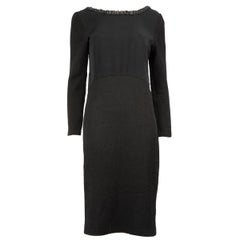 Maje Black Faux Leather Trim Long Sleeve Dress Size M