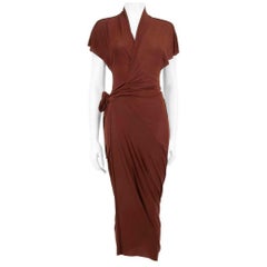 Rick Owens Brown Gathered Wrap Midi Dress Size XS