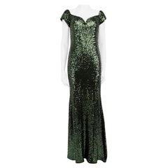 Badgley Mischka Green Off Shoulder Sequin Gown Size M
