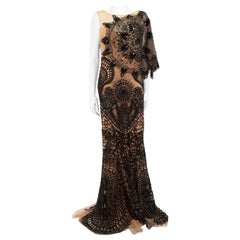 Zuhair Murad - Abito in tulle impreziosito beige e nero Taglia XL