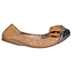 Miu Miu Beige Patent Bow & Crystal Ballet Flats Size IT 37