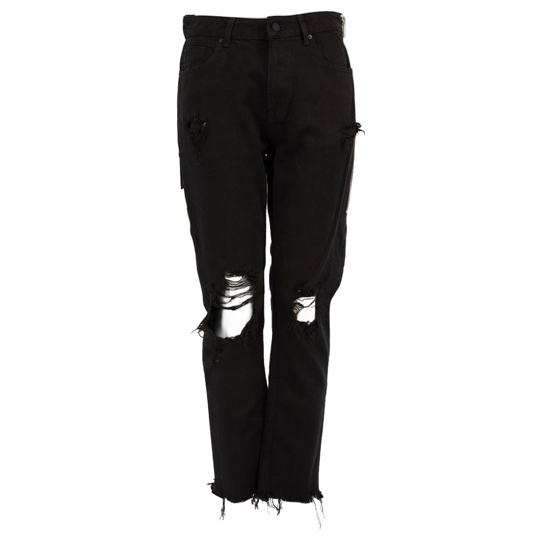 Alexander Wang Black Denim Zip Detail Ripped Jeans Size M For Sale