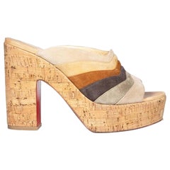 Christian Louboutin Suede Cork Striped Platform Sandals Size IT 40