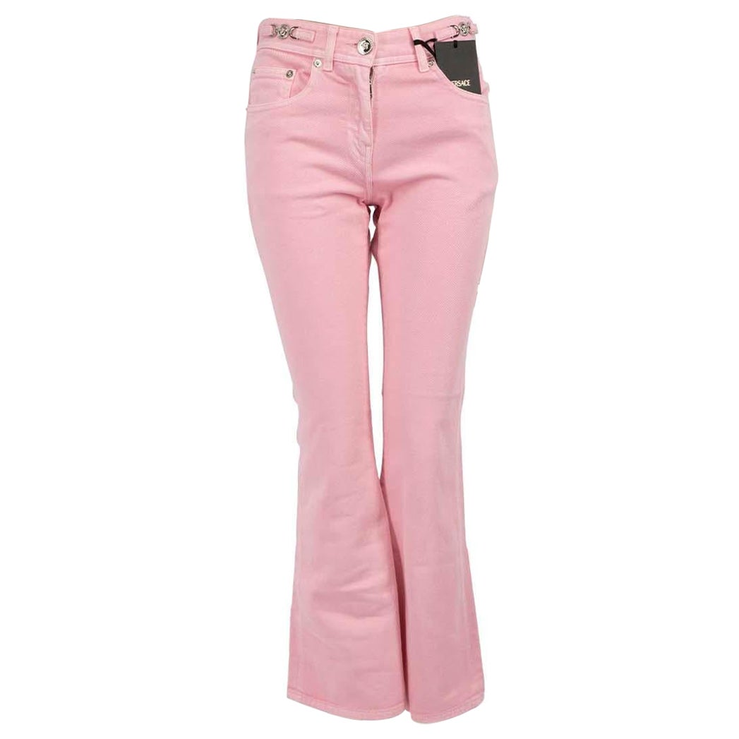 Versace Pink Denim Flared Jeans Size XS For Sale