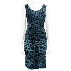 Dolce & Gabbana Blue Leopard Pattern Knee Length Dress Size S