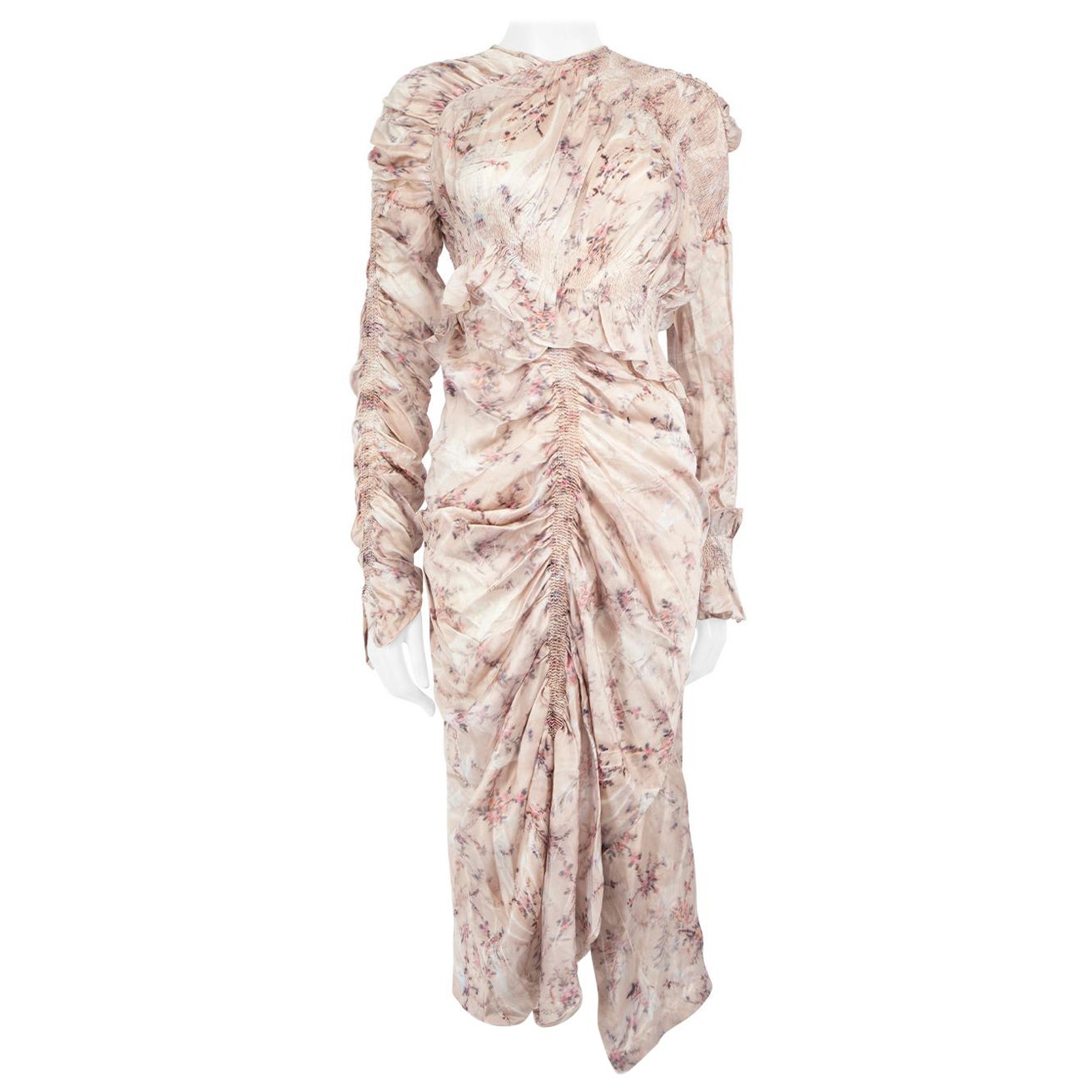 Preen By Thornton Bregazzi Pink Ruched Floral Midi Dress Size S For Sale