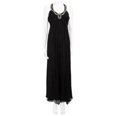 Temperley London Maxi Vestido Negro con Cuello de Cuentas Talla L