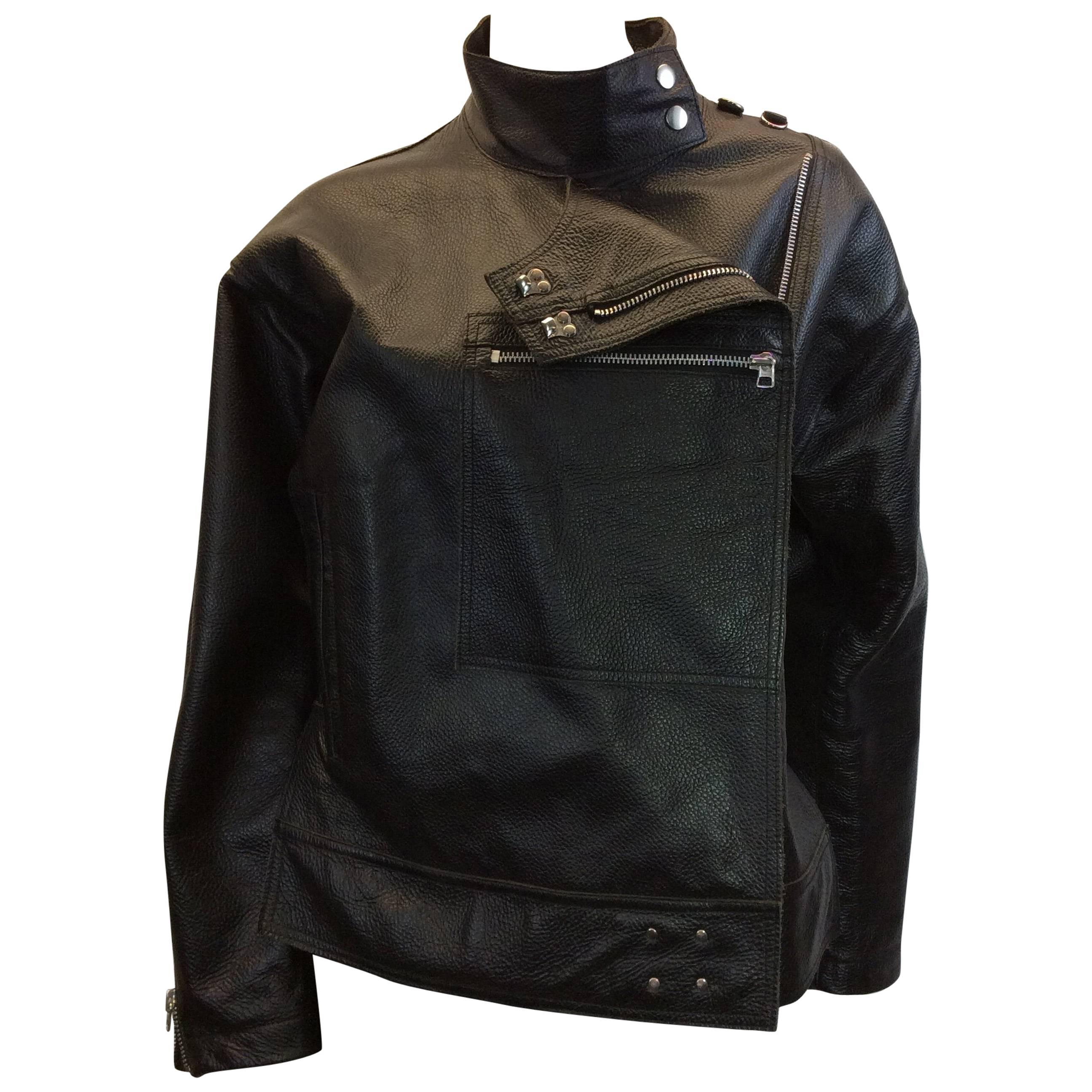 Opening Ceremony Boxy Convertible Leather Moto Jacket For Sale