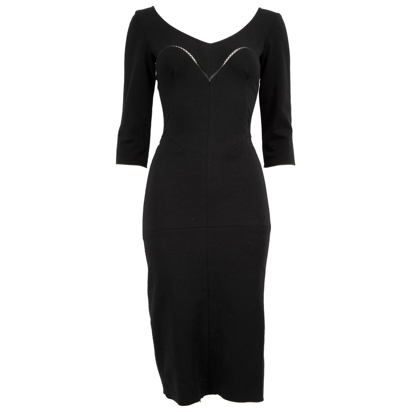 Louis Vuitton Schwarz Wolle V-Ausschnitt Midikleid Größe XS