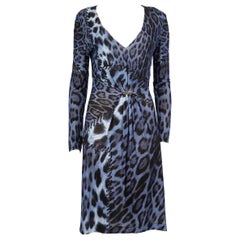 Roberto Cavalli Blue Leopard & Stitch Print Dress Size XL