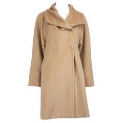 Max Mara Abrigo Beige Lana Cuello Ancho Talla L