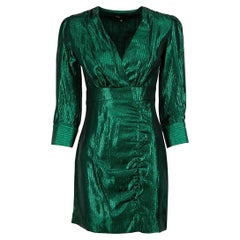 Maje Grünes Metallic-Minikleid mit V-Ausschnitt Größe S
