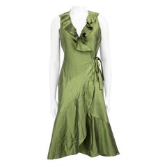 Max Mara Green Silk Wrap Dress Size M