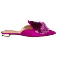 Aquazzura Magenta Suede Powder Puff Flat Mules Size IT 37.5