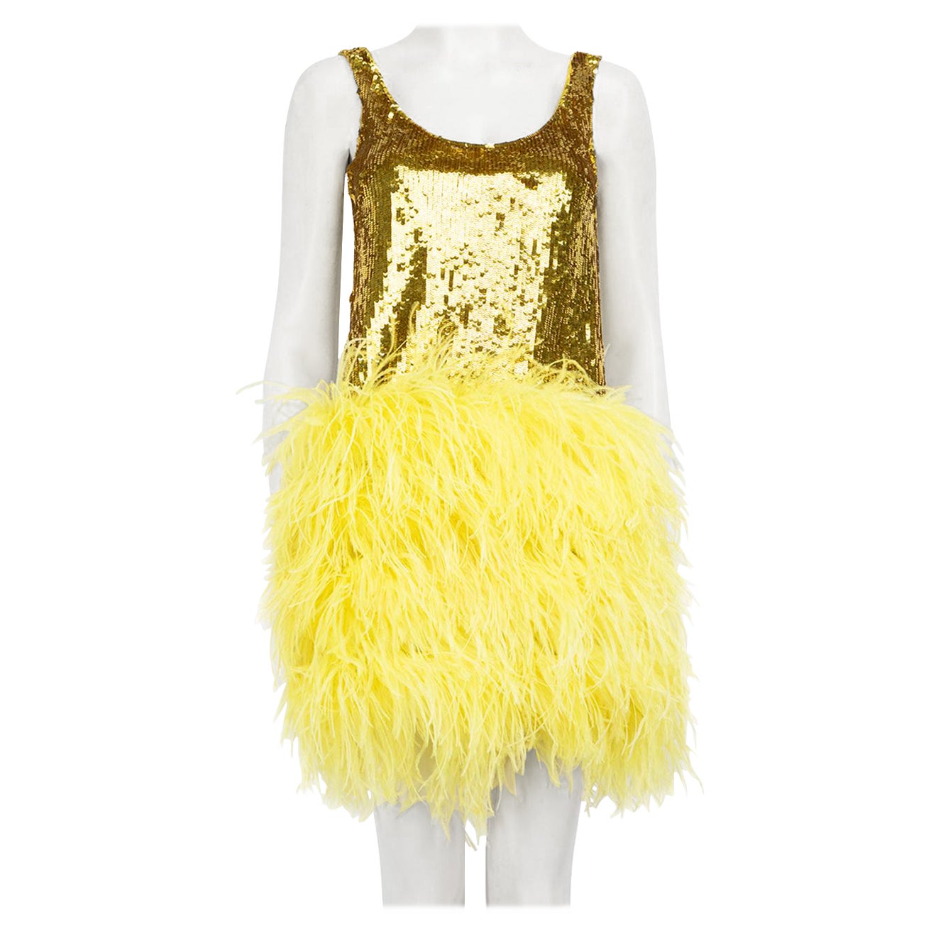Valentino Garavani Yellow Feather-Trimmed Sequinned Mini Dress Size XXS For Sale