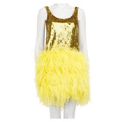 Valentino Garavani Minivestido amarillo con adornos de plumas y lentejuelas Talla XXS
