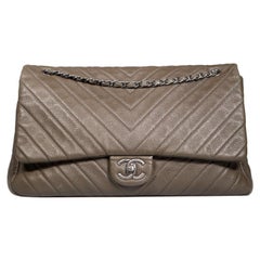 Chanel 2017 Khaki Calfskin Chevron XXL Travel Bag