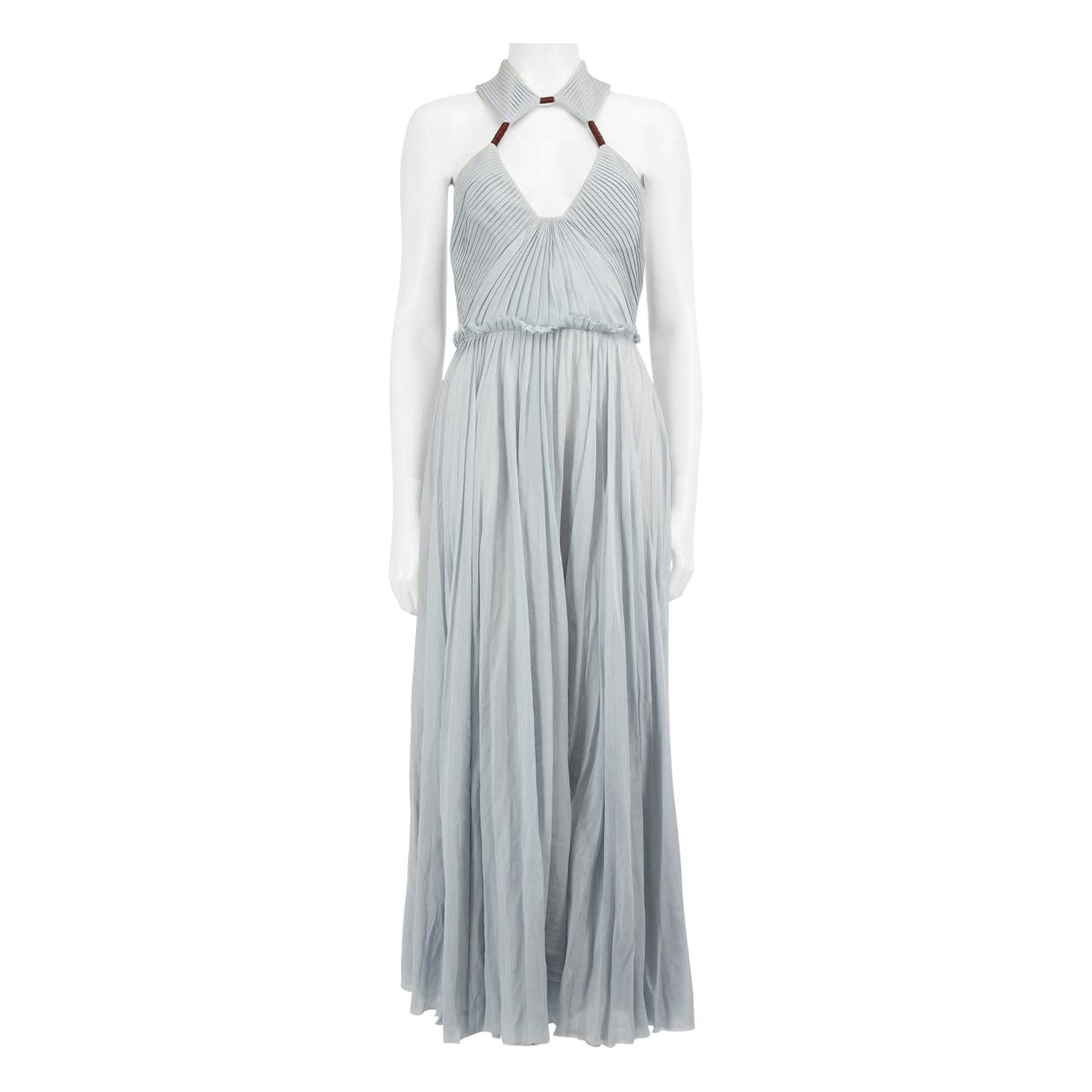 Gabriela Hearst Blue Halter Neck Pleated Dress Size S For Sale