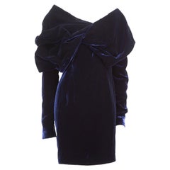 Tom Ford Robe froncée avec corset en velours bleu, taille L