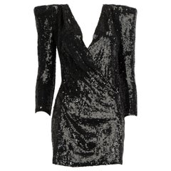 Balmain Black Silk Sequinned V-Neck Mini Dress Size M