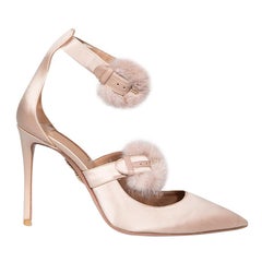 Aquazzura Pink Satin Fur Detail Heels Size IT 38