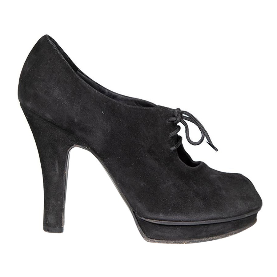 Fendi Black Suede Lace Up Peep Toe Heels Size IT 39 For Sale