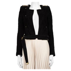 Balmain Black Suede Gold Motif Buckle Jacket Size M
