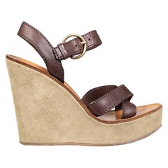 Miu Miu Brown Leather & Suede Wedge Sandals Size IT 37
