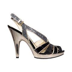 Miu Schwarze Lack & Glitter Slingback-Sandalen Größe IT 37