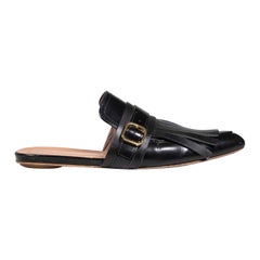 Marni Black Leather Fringe Detail Mules Size IT 41