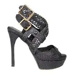 Burberry Schwarze gewebte Ledersandalen mit Absatz aus Leder Größe IT 38,5
