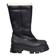 Prada Black Leather Monolith Shearling Lined Boots Size IT 41