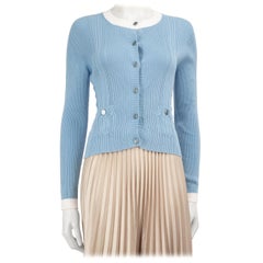 Chanel 2023 Blue Ribbed Knit Cardigan Size L