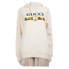 Gucci Ecru Sequinned Logo Hoodie Size M