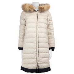 Max Mara Navy & Ecru Reversible Raccoon Fur Parka Size XS