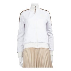 Fendi Weiß Zip Up Logo Trim Jacke Größe M