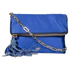 Anya Hindmarch Blue Satin Fold Over Mini Bag