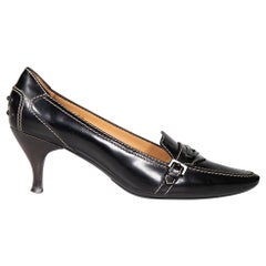 Tod's Black Leather Contrast Stitch Kitten Pumps Size IT 38