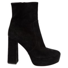 Prada Black Suede Platform Round Toe Boots Size IT 38