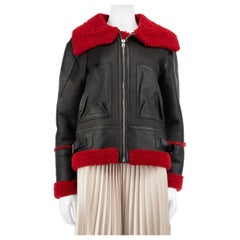 Sandro Black Leather Red Shearling Lined Jacket Size L